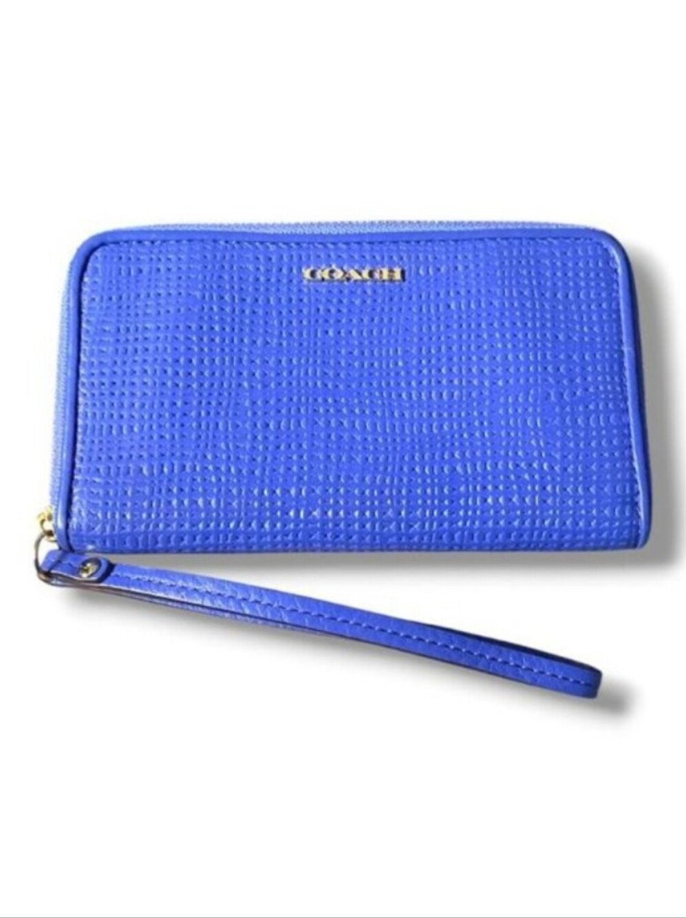 COACH-Textured  Logo Long Zip Wallet / Wristlet 💙